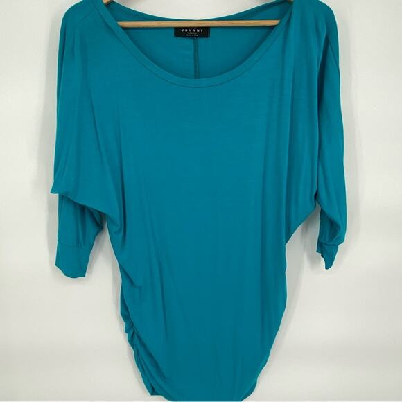 Made by Johnny Tunic Top Medium Rushed Side Costal Made in the USA Aqua - Picture 1 of 8